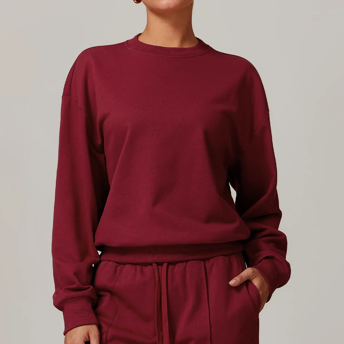 Women's Crewneck Sweatshirt and Pants Lounge Set - Cherry