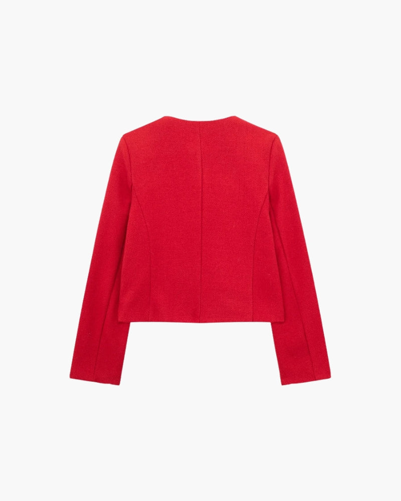 Women's Cropped Collarless Blazer with Patch Pockets