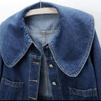 Women's Cropped Denim Jacket with Oversized Round Collar
