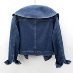 Women's Cropped Denim Jacket with Oversized Round Collar