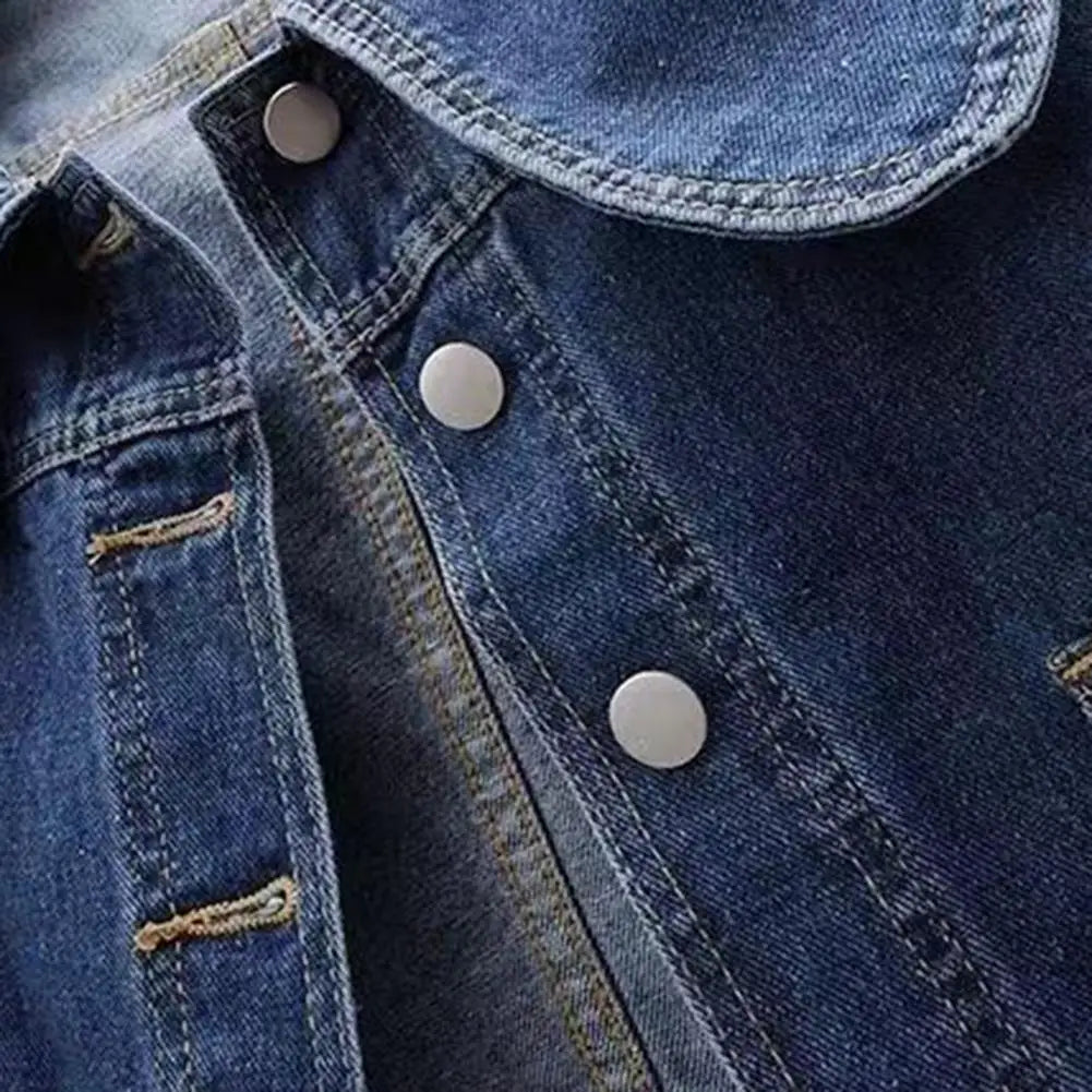 Women's Cropped Denim Jacket with Oversized Round Collar