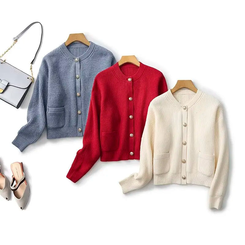 Women's Cropped Knit Cardigan with Gold-Tone Buttons