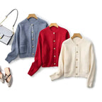 Women's Cropped Knit Cardigan with Gold-Tone Buttons