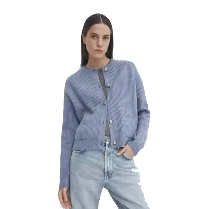 Women's Cropped Knit Cardigan with Gold-Tone Buttons