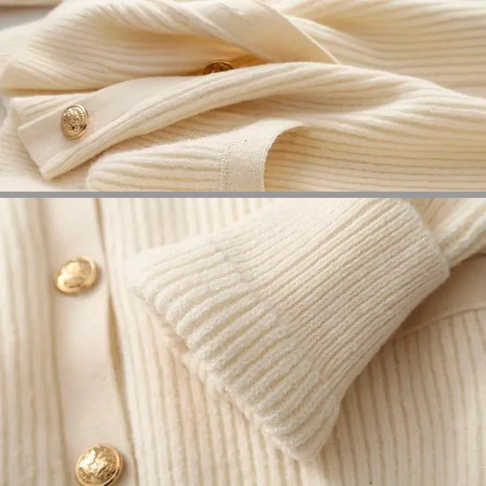 Women's Cropped Knit Cardigan with Gold-Tone Buttons