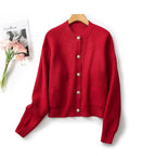 Women's Cropped Knit Cardigan with Gold-Tone Buttons - Red