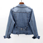 Women's Denim Moto Jacket with Asymmetric Zip Front