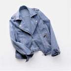 Women's Denim Moto Jacket with Asymmetric Zip Front