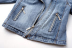 Women's Denim Moto Jacket with Asymmetric Zip Front