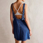 Women's Denim Overall Dress with Front Pockets