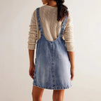 Women's Denim Overall Dress with Front Pockets