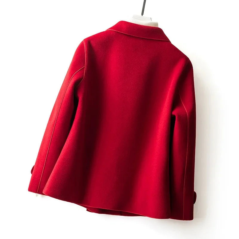 Women's Double-Breasted Pea Coat with Notched Lapels