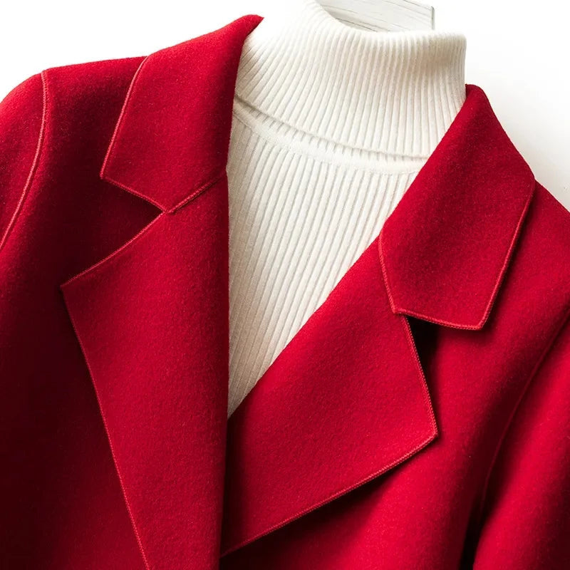 Women's Double-Breasted Pea Coat with Notched Lapels