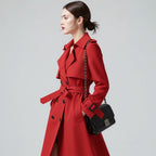Women's Double-Breasted Trench Coat with Belt and Storm Flaps