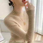 Women's Fitted Mock Neck Sweater with Long Sleeves - Beige