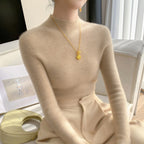 Women's Fitted Mock Neck Sweater with Long Sleeves