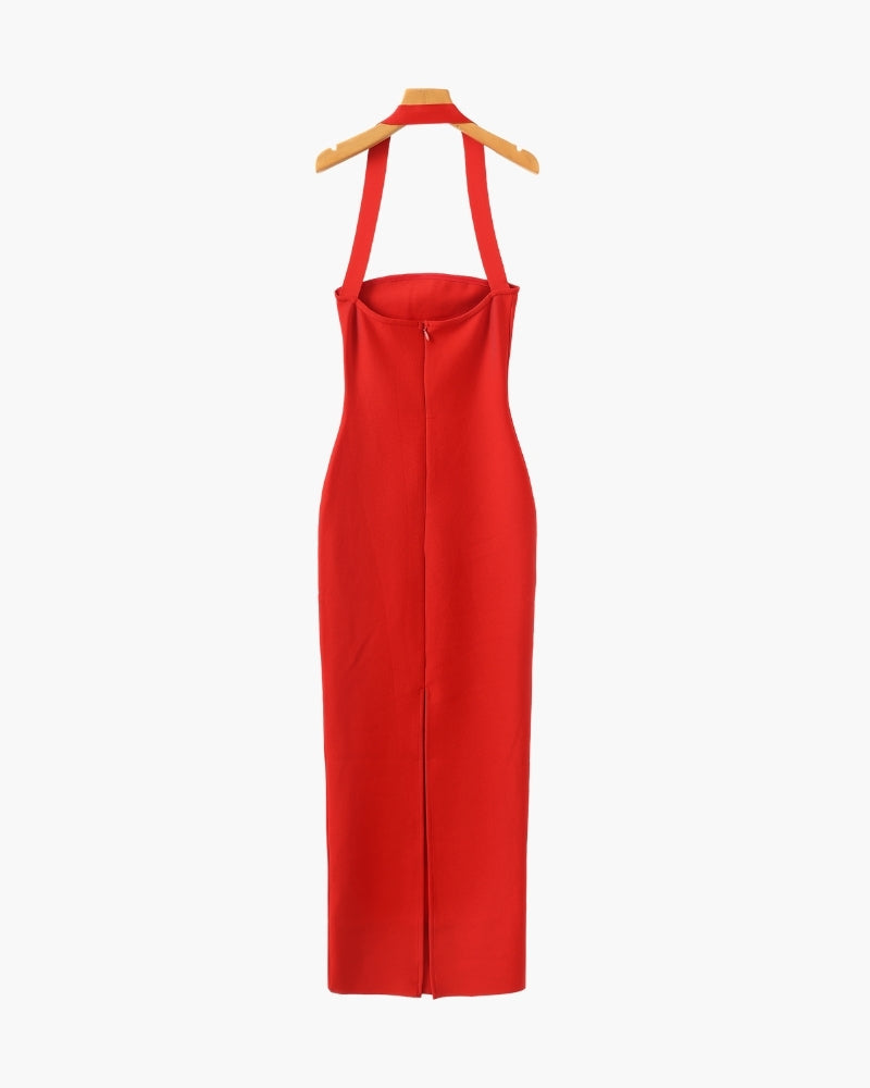 Women's Halter Neck Slim Maxi Dress with Square Neckline