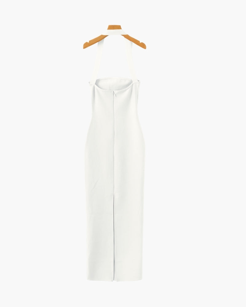 Women's Halter Neck Slim Maxi Dress with Square Neckline