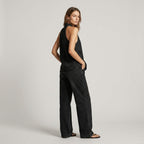 Women's Halter Top and Wide Leg Pants Set with Deep V-Neck