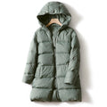 Women's Hooded Long Puffer Coat with Channel Quilting - Sea Foam