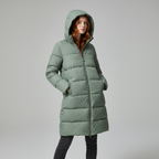Women's Hooded Long Puffer Coat with Channel Quilting