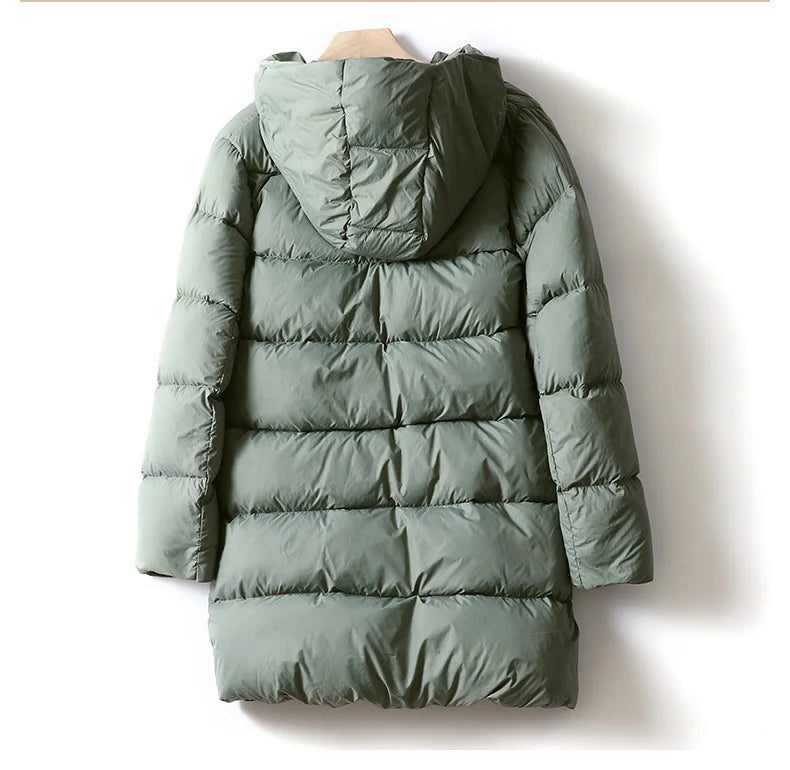 Women's Hooded Long Puffer Coat with Channel Quilting