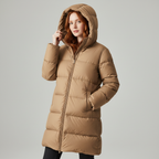Women's Hooded Long Puffer Coat with Channel Quilting