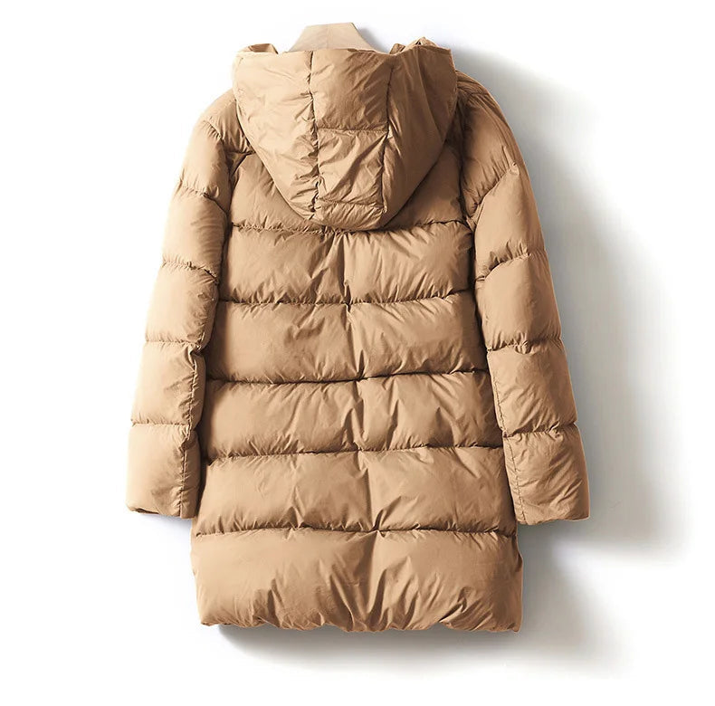 Women's Hooded Long Puffer Coat with Channel Quilting