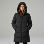Women's Hooded Long Puffer Coat with Channel Quilting