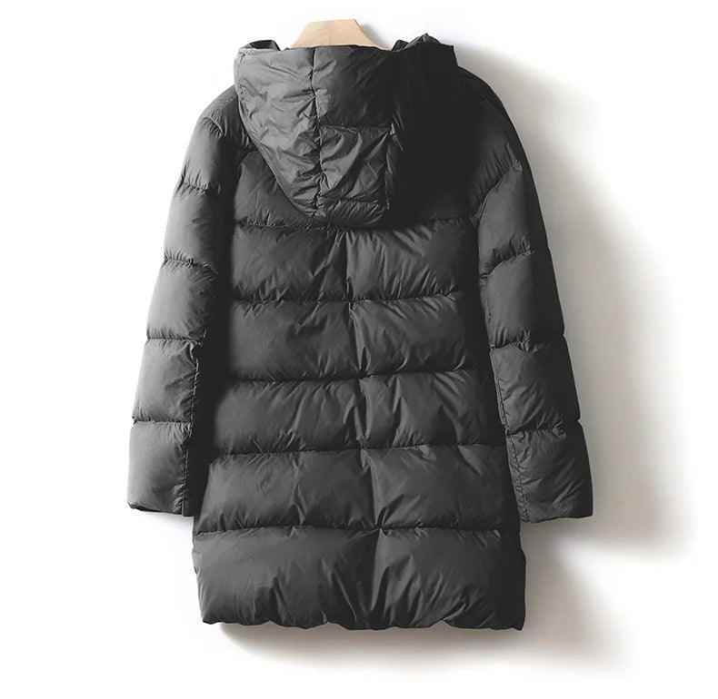 Women's Hooded Long Puffer Coat with Channel Quilting