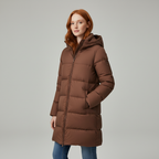 Women's Hooded Long Puffer Coat with Channel Quilting