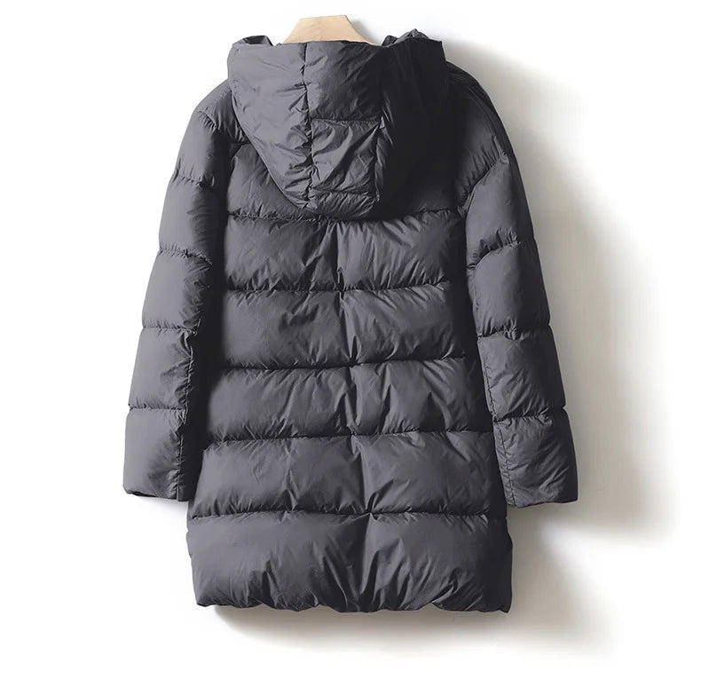 Women's Hooded Long Puffer Coat with Channel Quilting