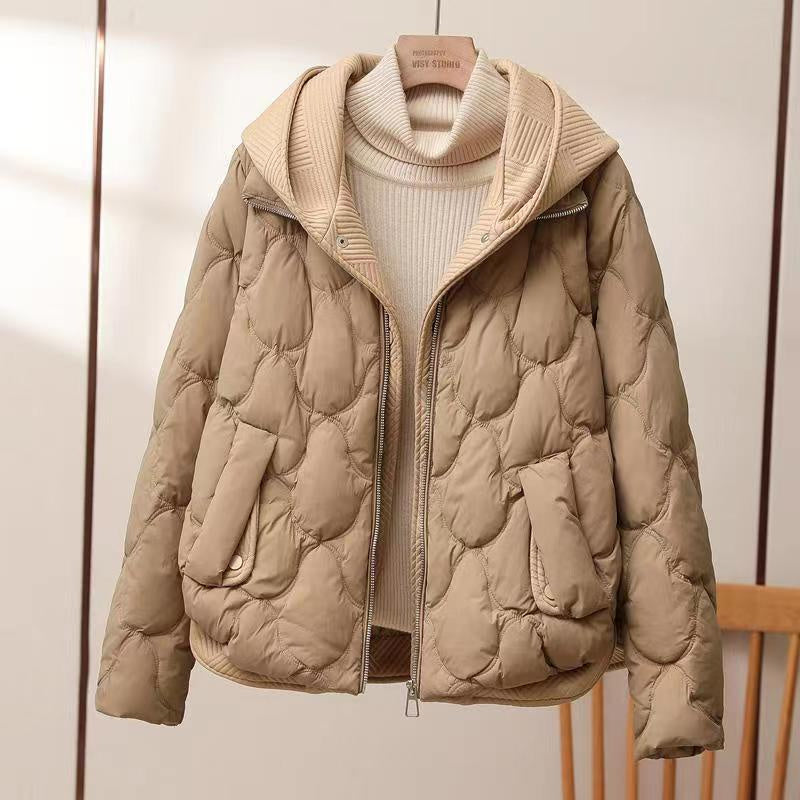 Women's Hooded Puffer Jacket with Cloud Quilting - Khaki