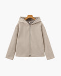 Women's Hooded Zip Coat in Brushed Wool-Look Fabric - Beige