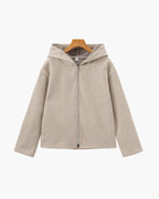 Women's Hooded Zip Coat in Brushed Wool-Look Fabric - Beige