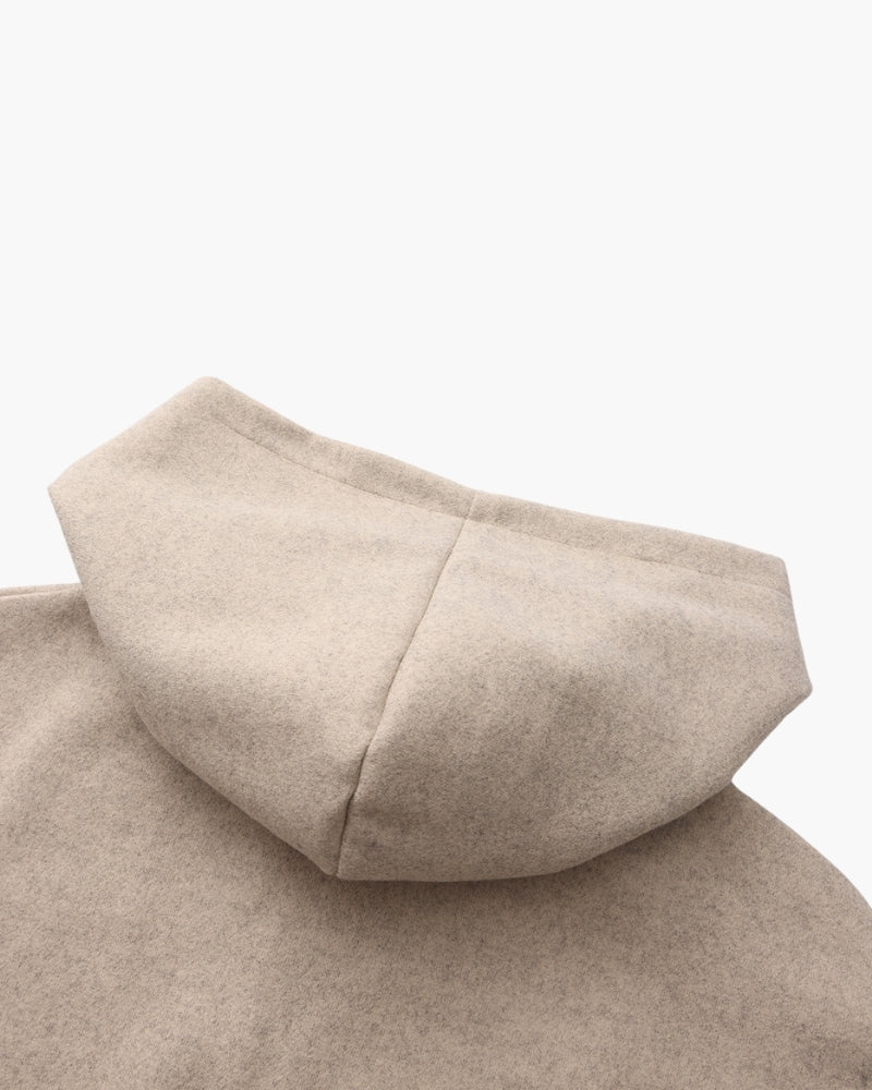 Women's Hooded Zip Coat in Brushed Wool-Look Fabric - Beige