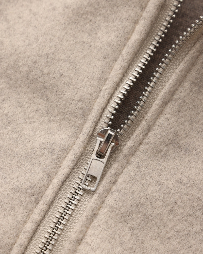 Women's Hooded Zip Coat in Brushed Wool-Look Fabric - Beige