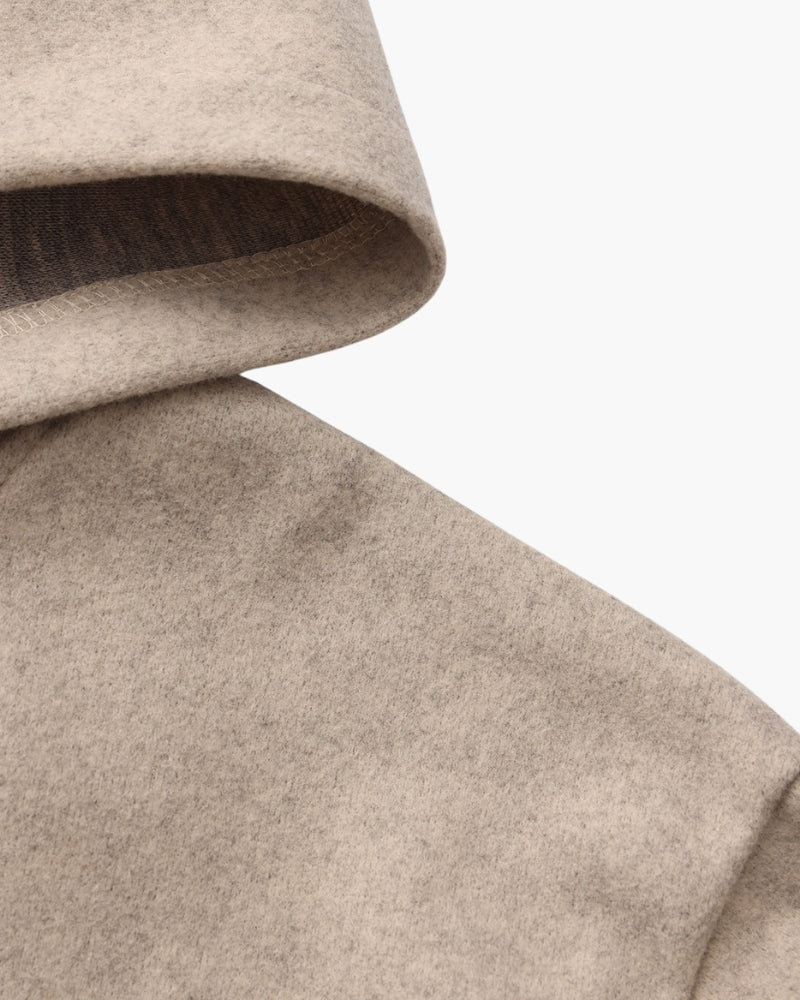 Women's Hooded Zip Coat in Brushed Wool-Look Fabric - Beige