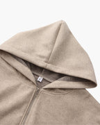 Women's Hooded Zip Coat in Brushed Wool-Look Fabric - Beige