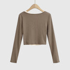 Women's Layered Long Sleeve Crop Top with Notched Neckline