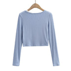 Women's Layered Long Sleeve Crop Top with Notched Neckline