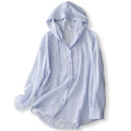 Women's Lightweight Hooded Button-Down Shirt with Drawstring - Sky Blue
