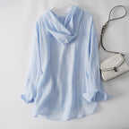 Women's Lightweight Hooded Button-Down Shirt with Drawstring