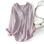 Women's Lightweight Hooded Button-Down Shirt with Drawstring