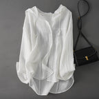 Women's Lightweight Hooded Button-Down Shirt with Drawstring