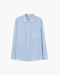 Women's Linen-Look Button-Up Shirt with Long Sleeves - Blue