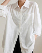 Women's Linen-Look Button-Up Shirt with Long Sleeves