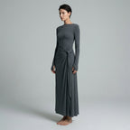 Women's Long Sleeve Draped Maxi Dress with Knotted Waist