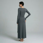 Women's Long Sleeve Draped Maxi Dress with Knotted Waist