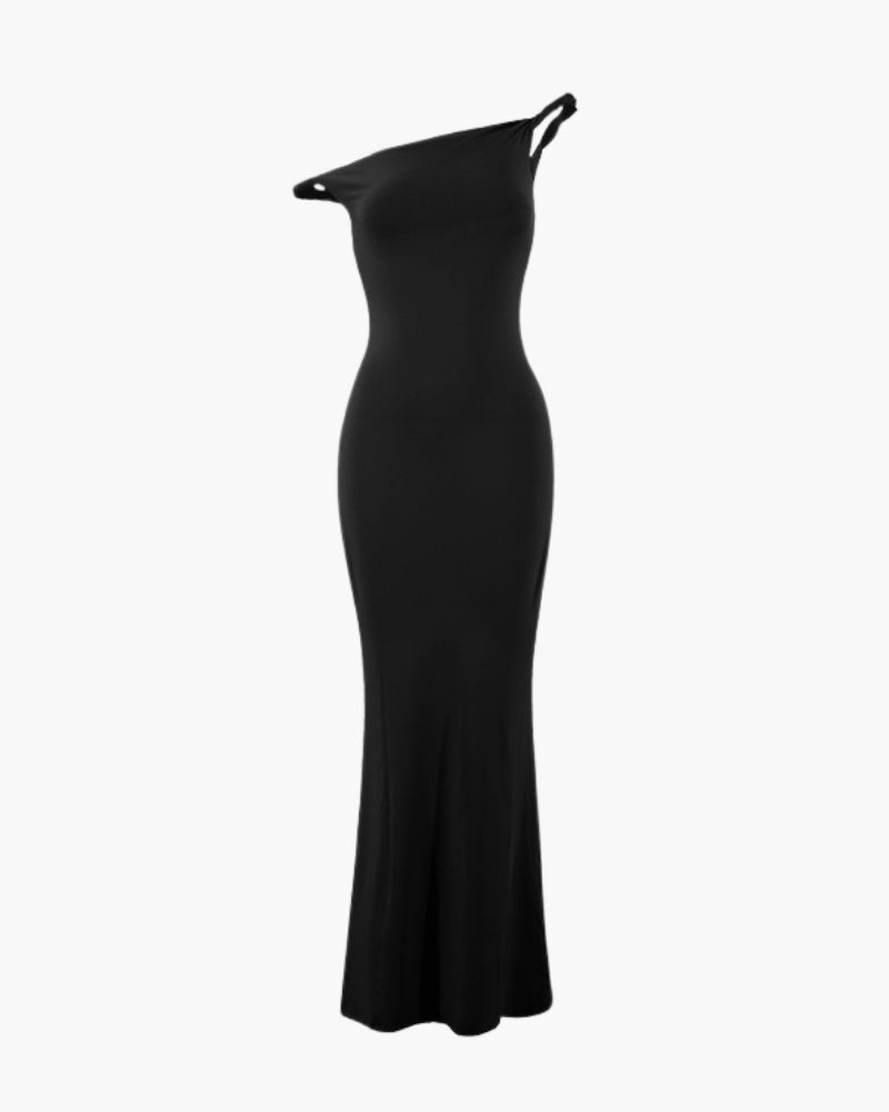 Women's One-Shoulder Bodycon Maxi Dress with Fishtail Hem